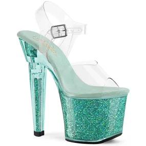 7 Inch Heel LOVESICK-708SG Clear Aqua Glitter