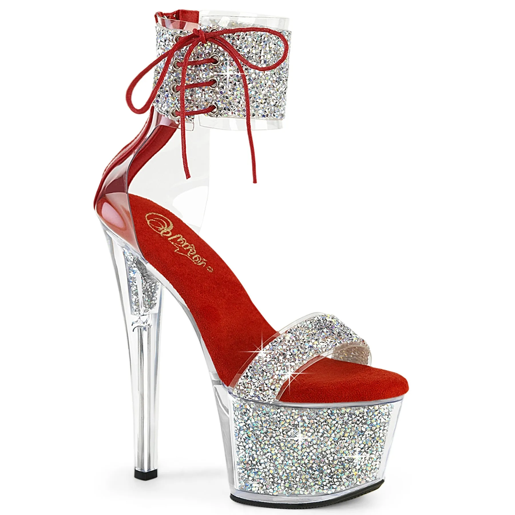 7 Inch Heel SKY-327RSI Red Silver Rhinestone