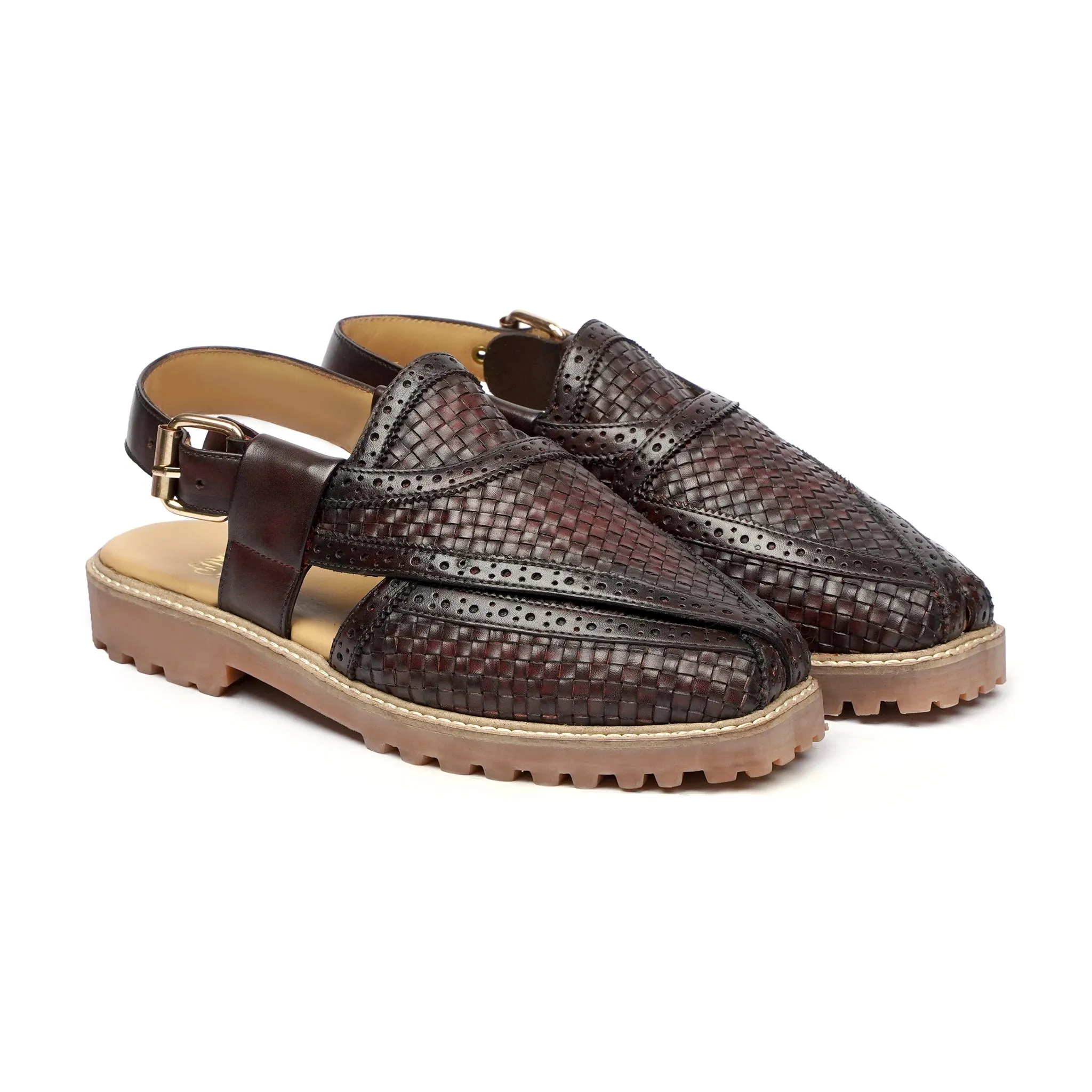 Abog - Men's Dark Brown Handmade Woven Leather Sandal