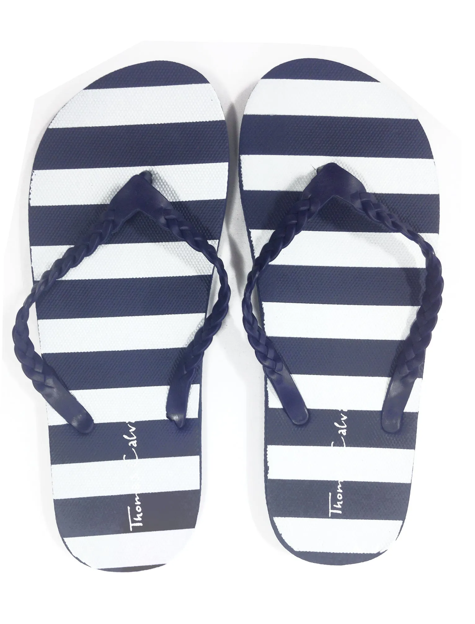 Alice Striped Print Flip Flops in Navy