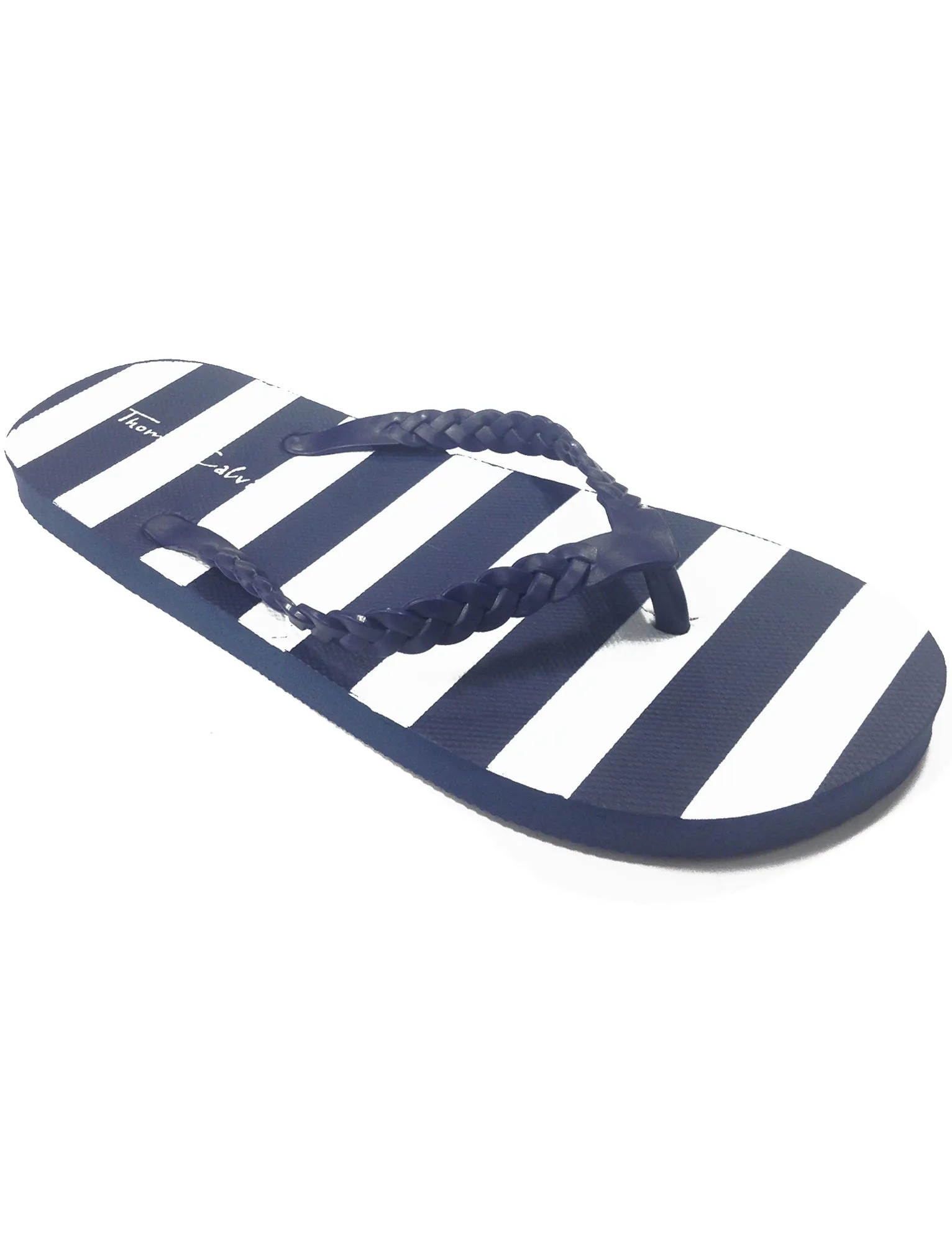 Alice Striped Print Flip Flops in Navy