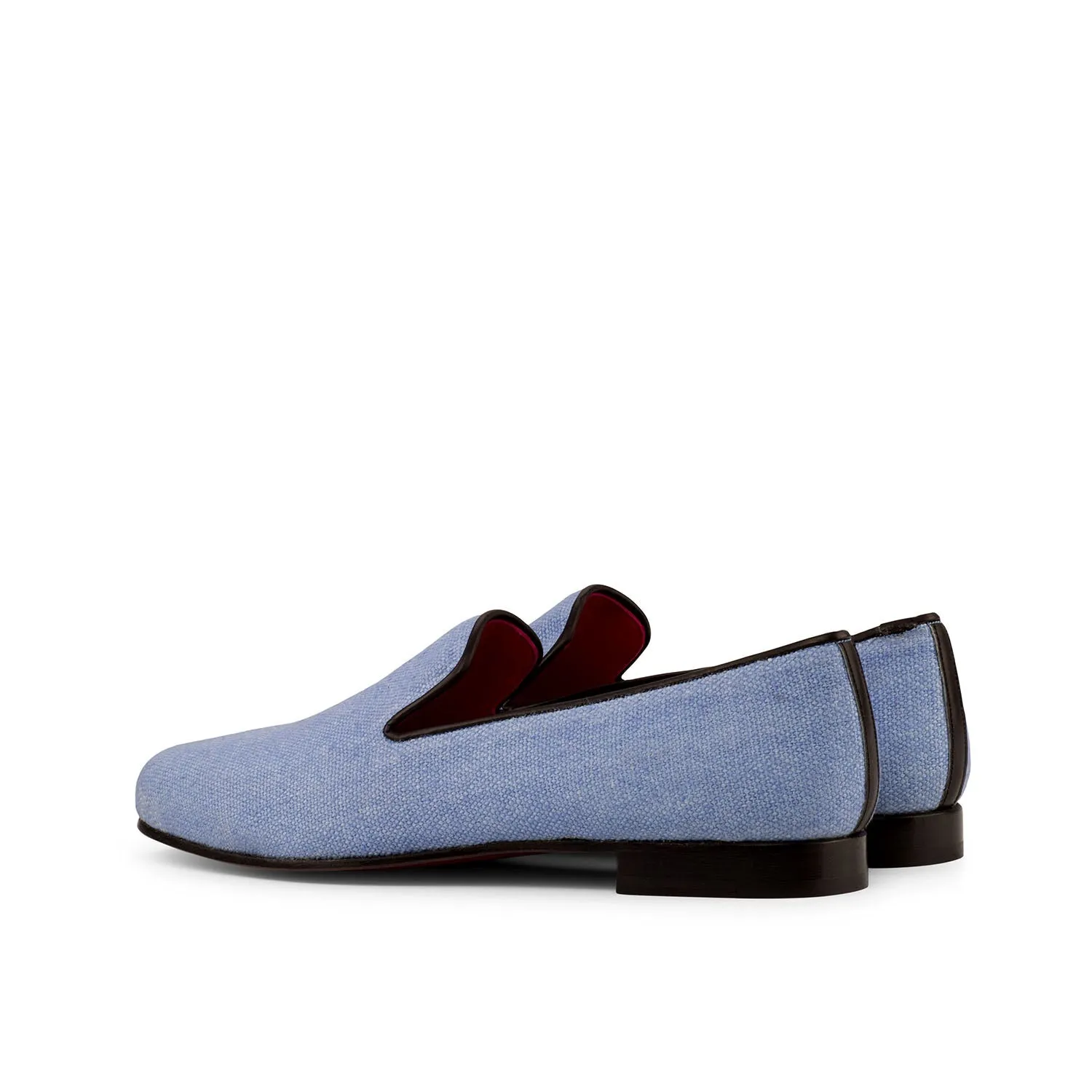 Ambrogio Bespoke Men's Handmade Custom Made Shoes Blue & Black Linen Fabric / Calf-Skin Leather Slip-On Wellington Loafers (AMB1315)