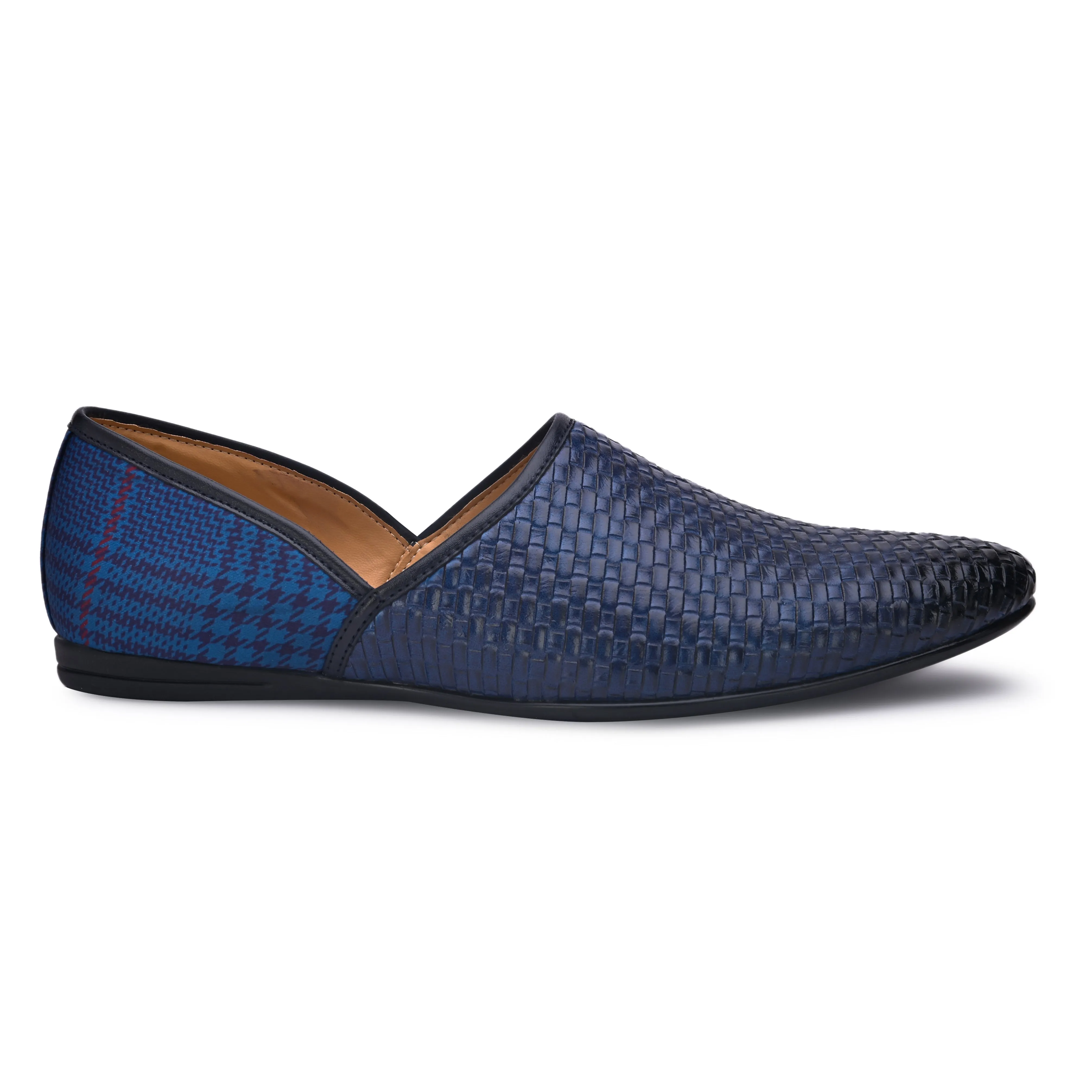 Basketweave Blue Plaid Mojaris