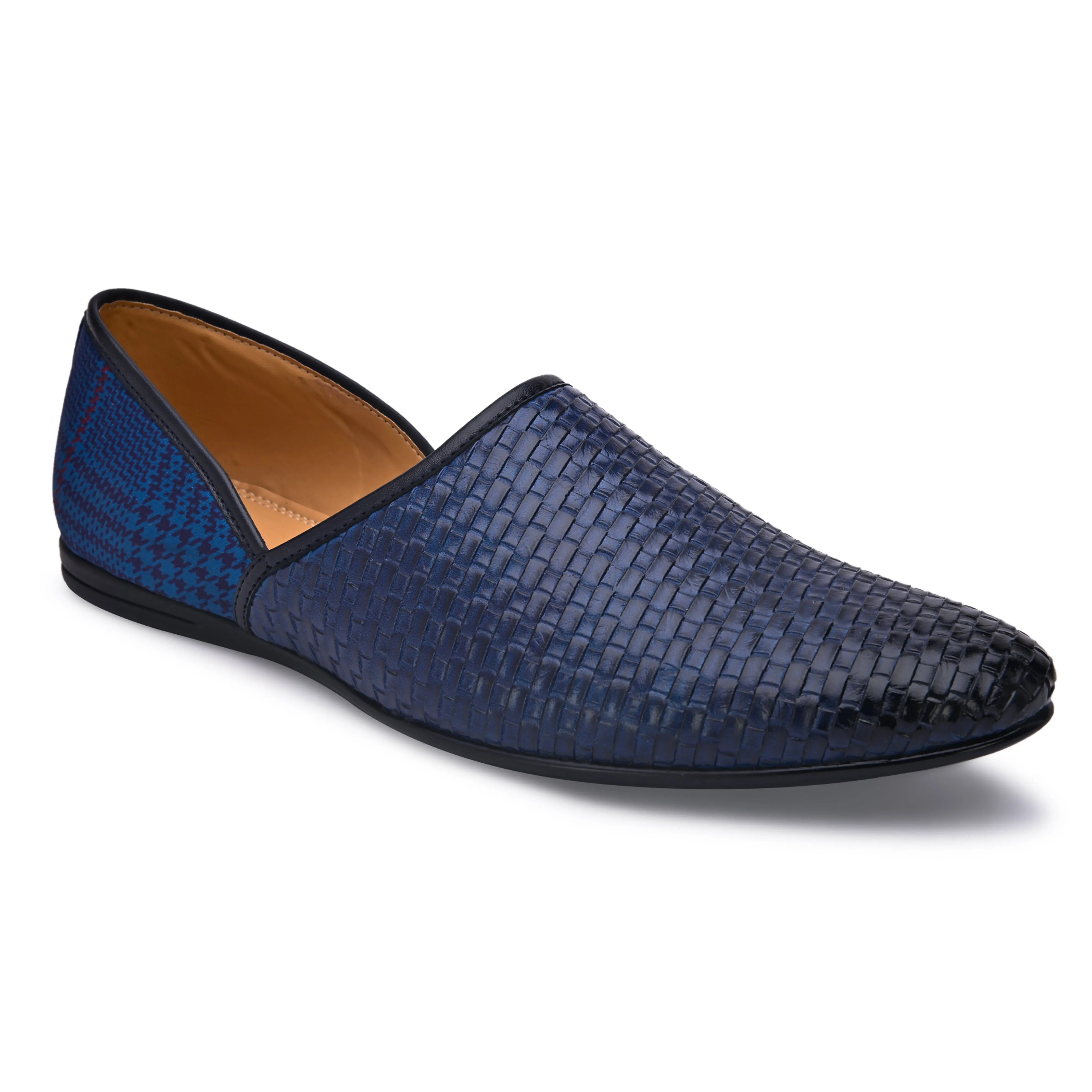 Basketweave Blue Plaid Mojaris