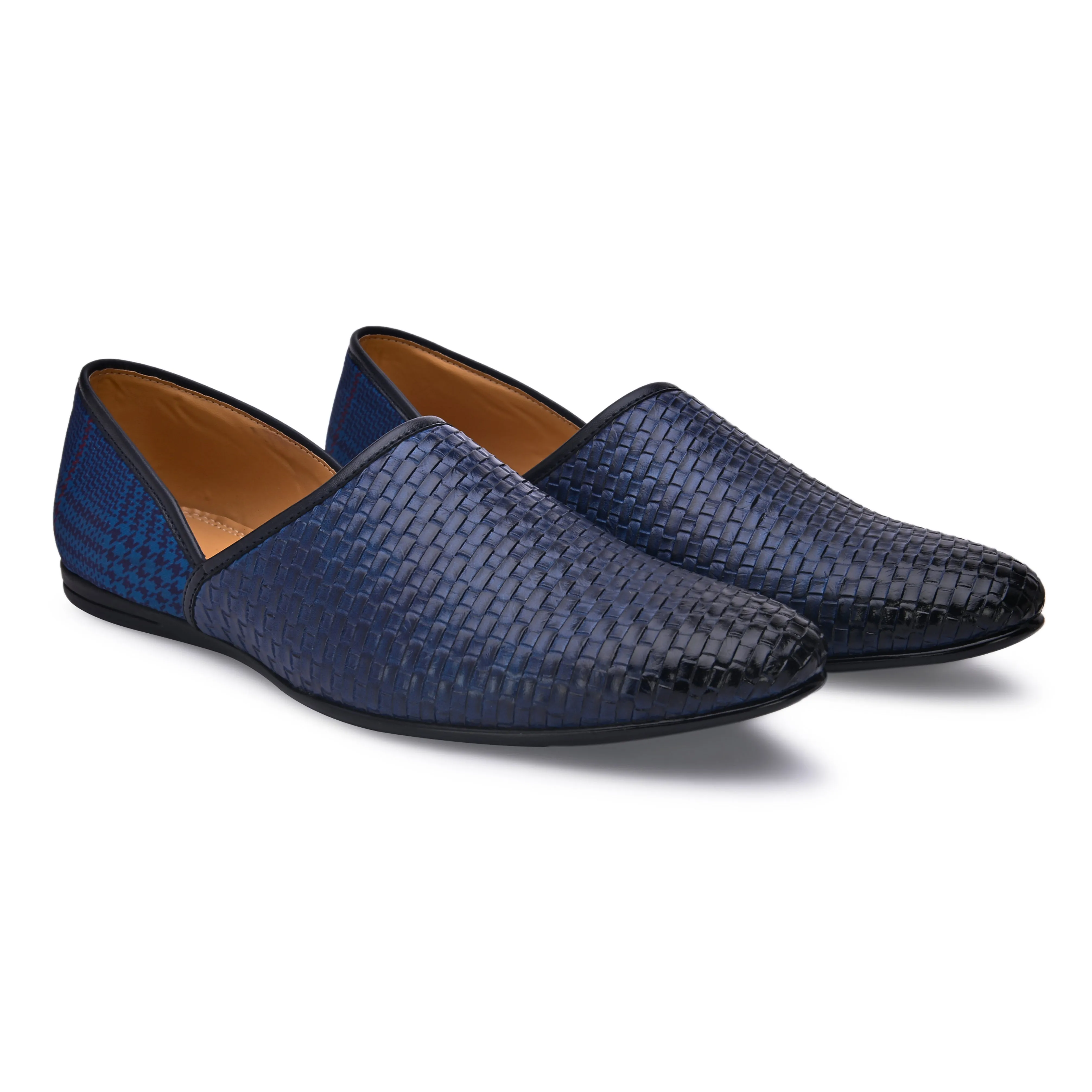 Basketweave Blue Plaid Mojaris