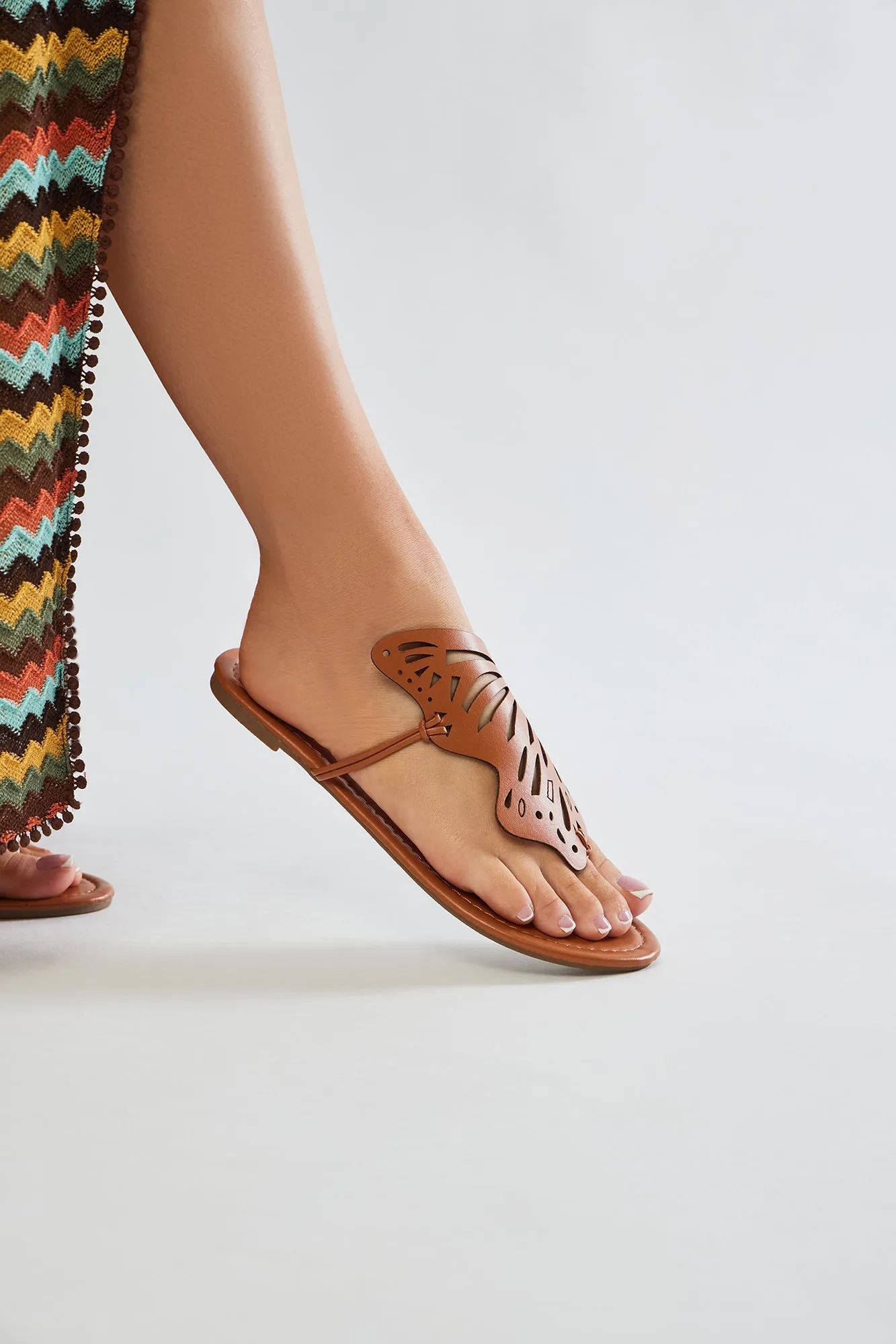 Butterfly Season Flip Flops - Cognac