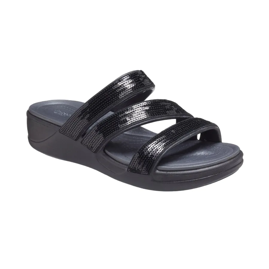 Crocs women's sandal Boca Sequin Strappy Wedge W 207645-BLK black