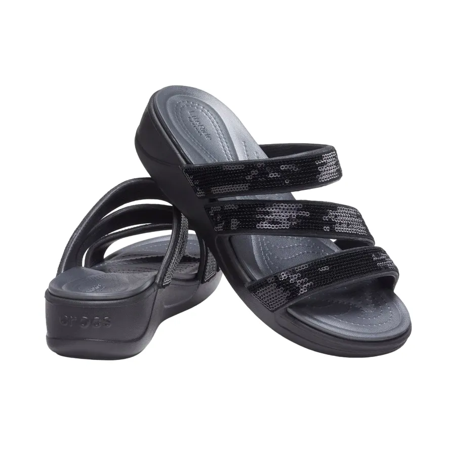 Crocs women's sandal Boca Sequin Strappy Wedge W 207645-BLK black