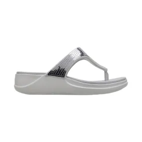 Crocs women's wedge thong sandal Crocs Boca Sequin Wedge Flip W 207647-178 pearl white-silver