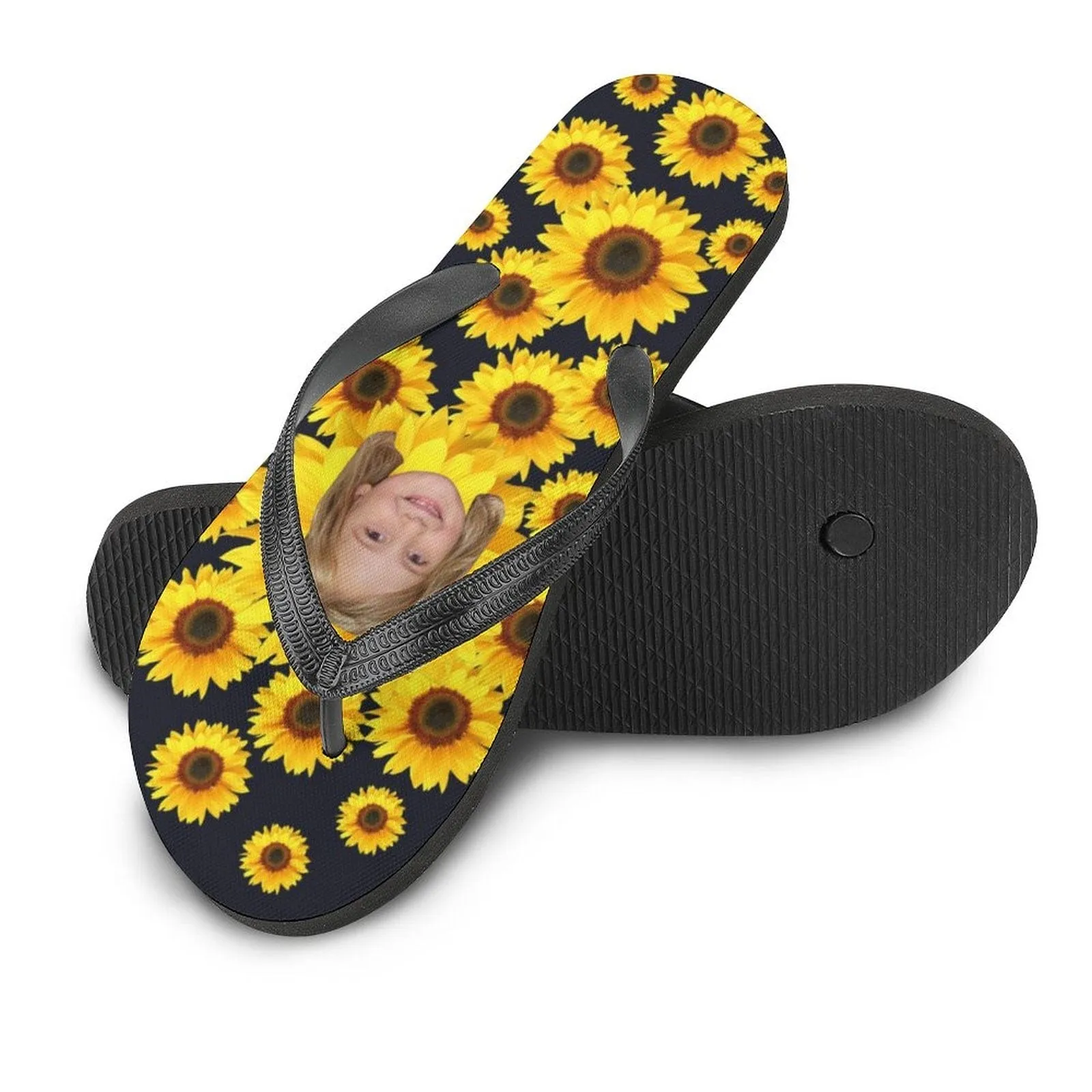 Custom Face Slide Sandals Personalized Sunflower Men's Slippers House Shoes Beach Holiday Flip Flops