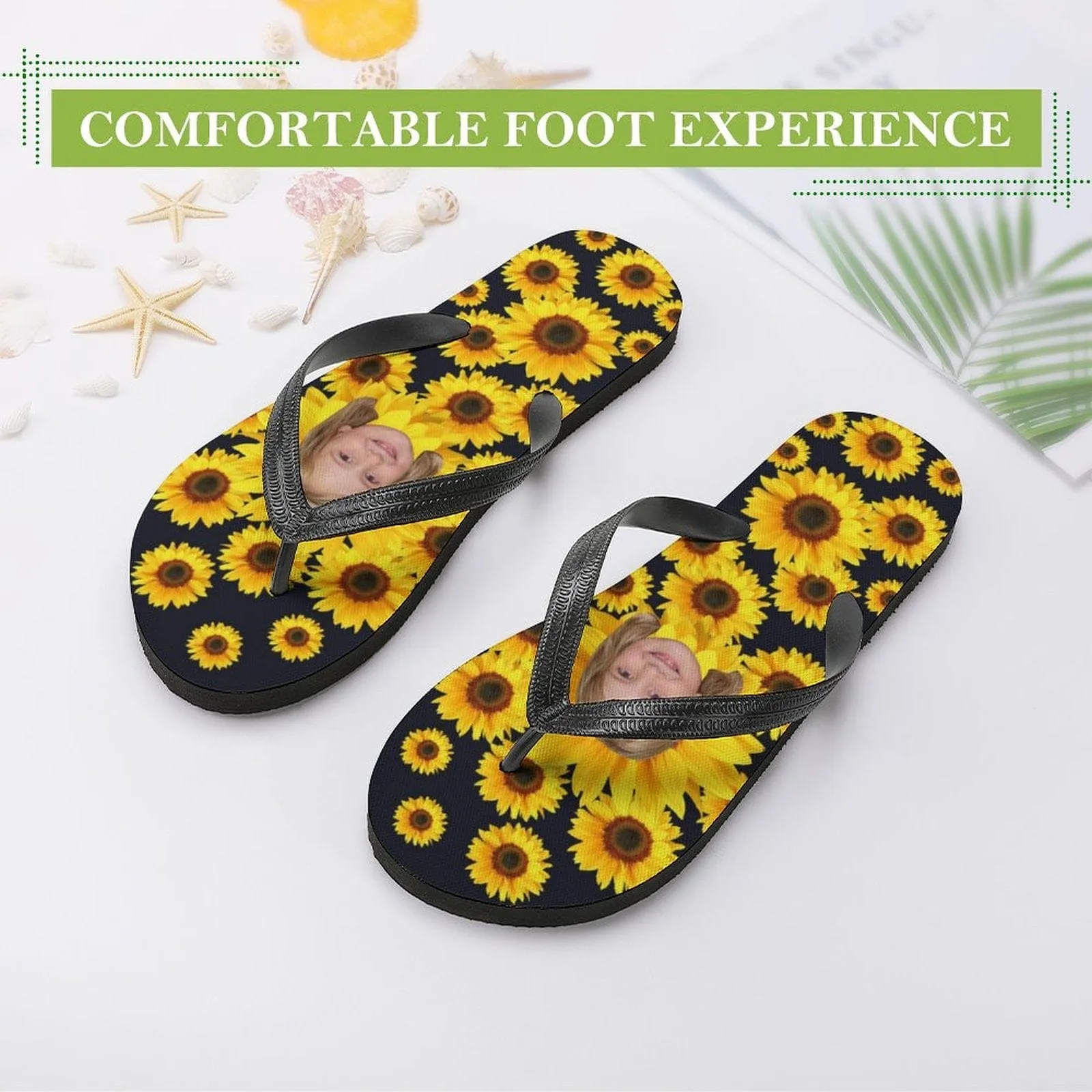 Custom Face Slide Sandals Personalized Sunflower Men's Slippers House Shoes Beach Holiday Flip Flops