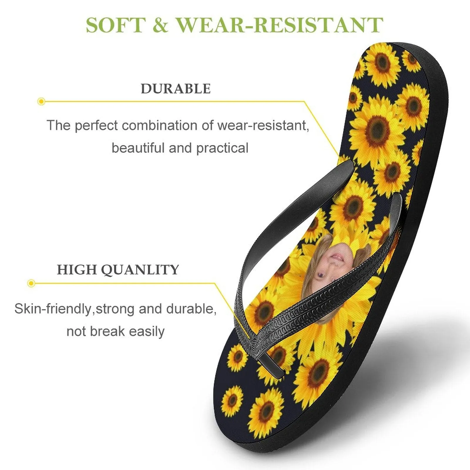 Custom Face Slide Sandals Personalized Sunflower Men's Slippers House Shoes Beach Holiday Flip Flops