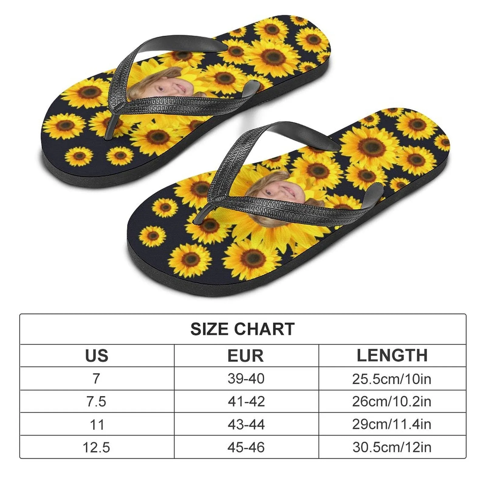 Custom Face Slide Sandals Personalized Sunflower Men's Slippers House Shoes Beach Holiday Flip Flops