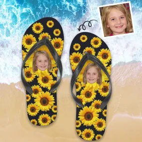 Custom Face Slide Sandals Personalized Sunflower Men's Slippers House Shoes Beach Holiday Flip Flops