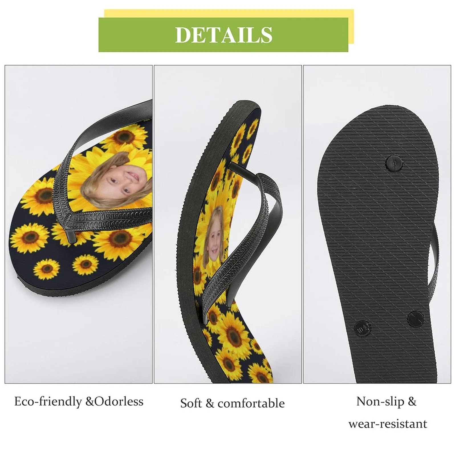 Custom Face Slide Sandals Personalized Sunflower Men's Slippers House Shoes Beach Holiday Flip Flops