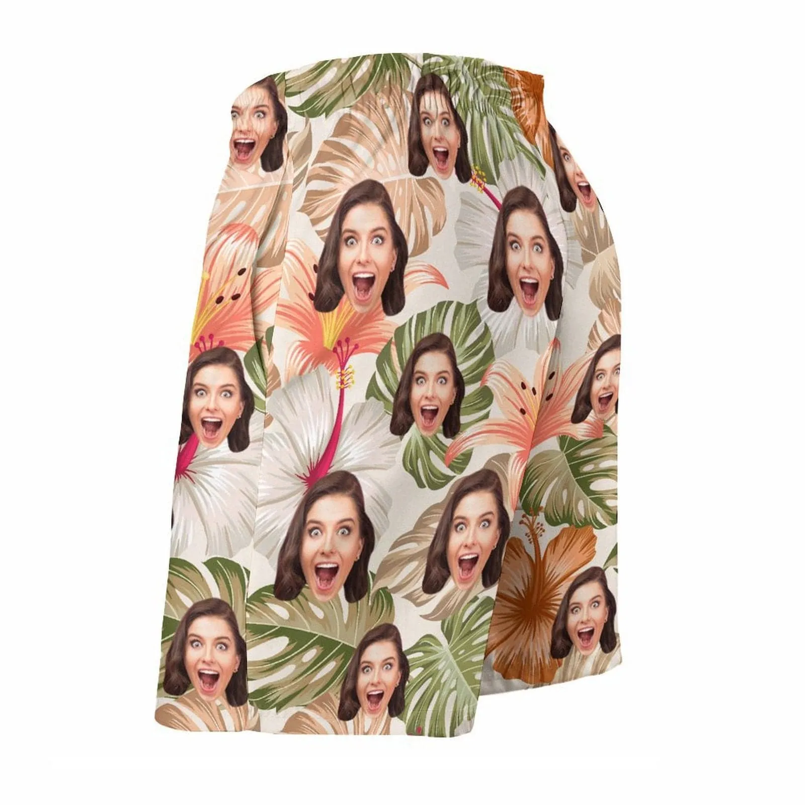 Custom Face Tropical Leaves Couple Swim Shorts&Dress Men's Swim Trunks Women's Beach Sling Skirt