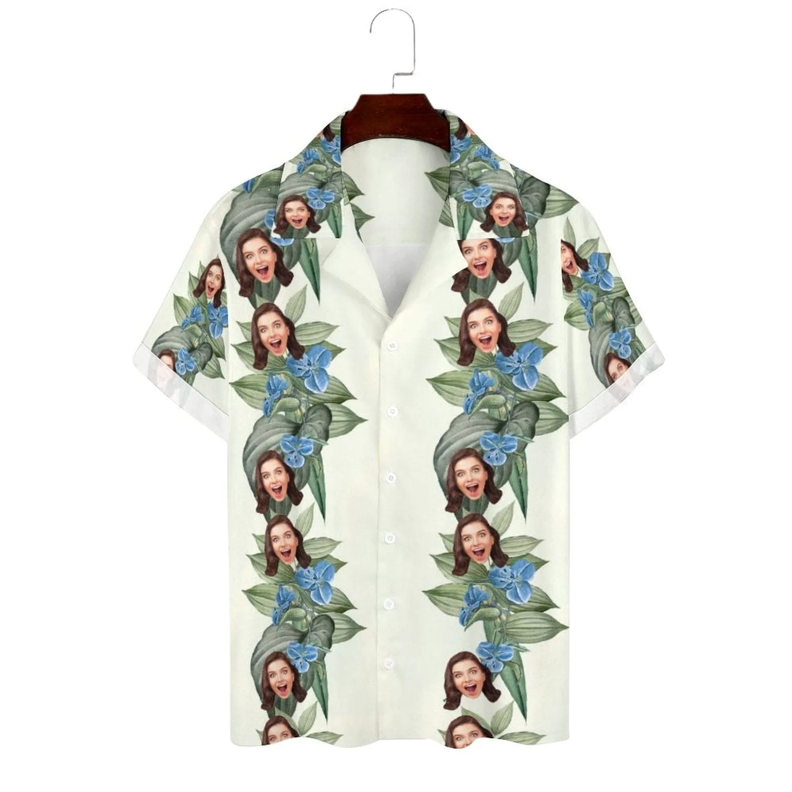 Custom Face Vertical Tropic Flowers Cuban Collar Shirt Hawaiian Shirt for Husband or Boyfriend