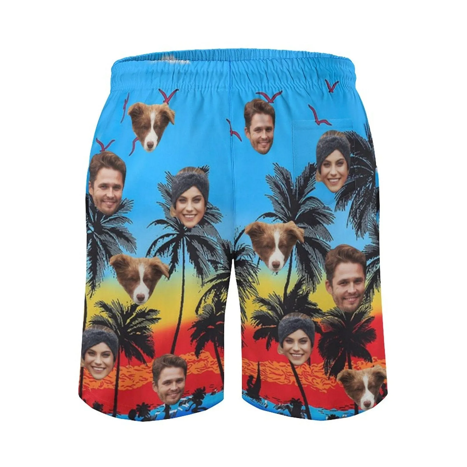 Custom Family Face Beach Vacation Men's Casual Beach Shorts with Drawstring