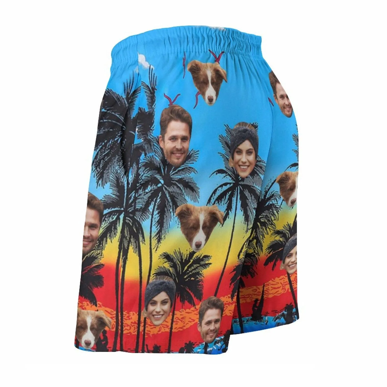 Custom Family Face Beach Vacation Men's Casual Beach Shorts with Drawstring