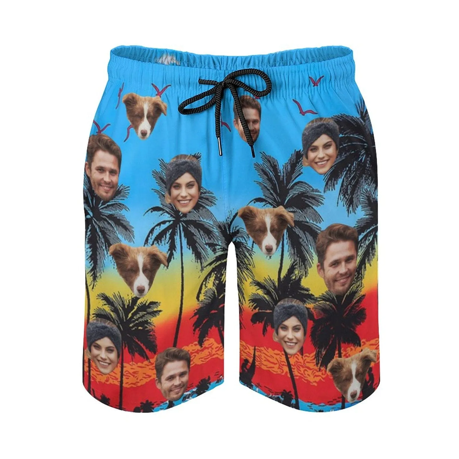 Custom Family Face Beach Vacation Men's Casual Beach Shorts with Drawstring