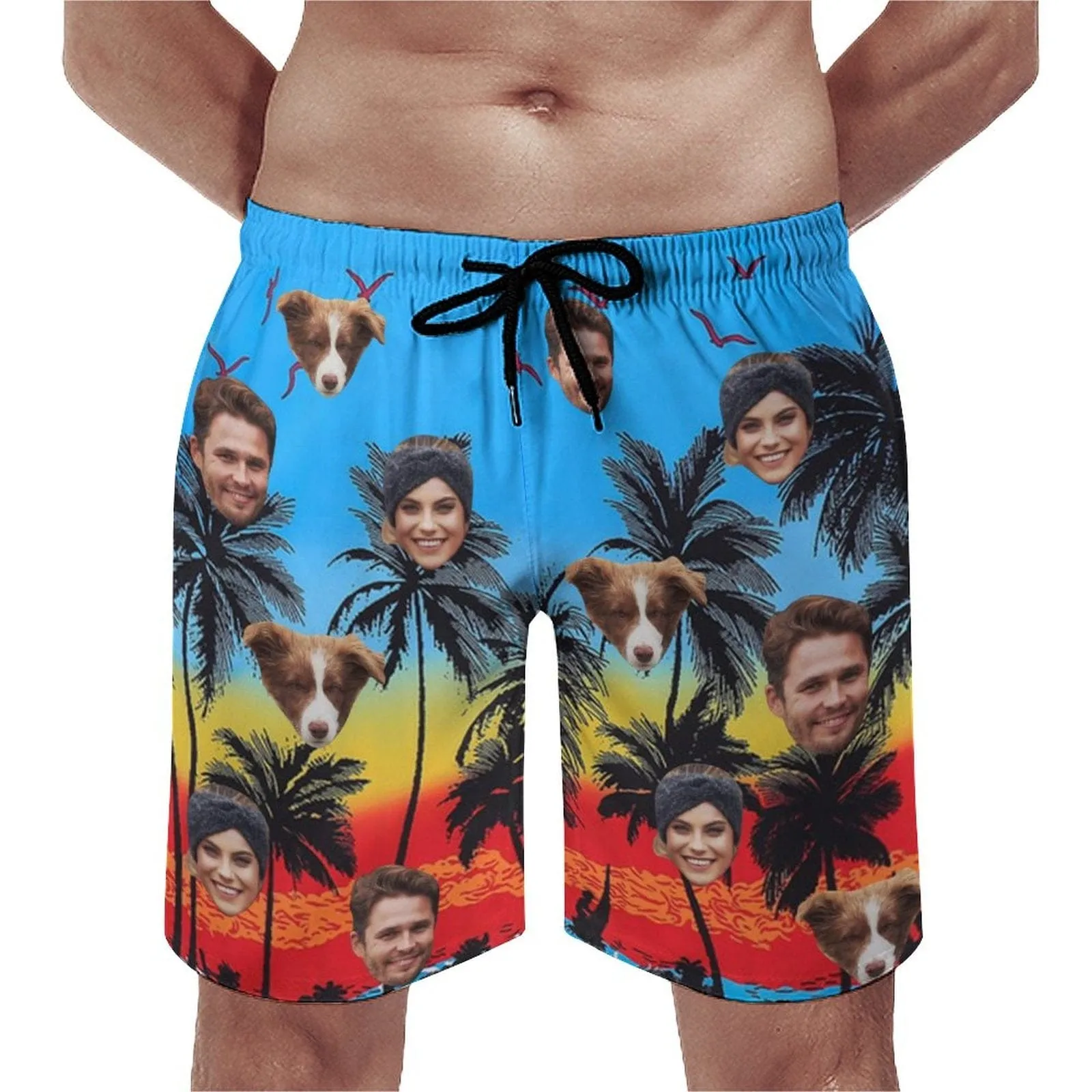 Custom Family Face Beach Vacation Men's Casual Beach Shorts with Drawstring