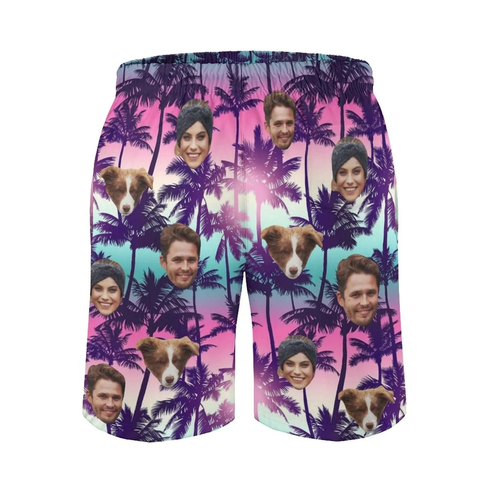 Custom Family Face Purple Beach Men's Casual Beach Shorts with Drawstring