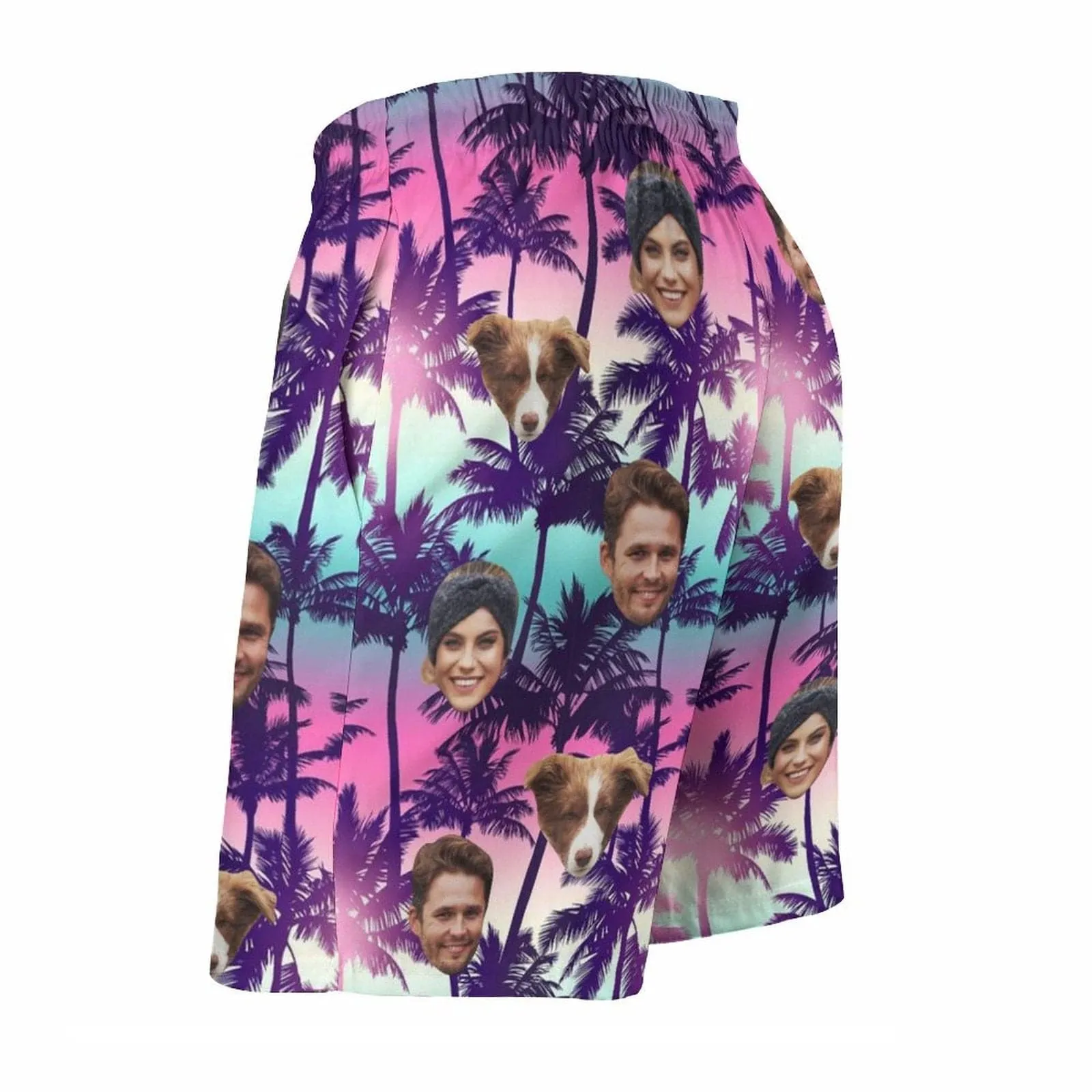 Custom Family Face Purple Beach Men's Casual Beach Shorts with Drawstring