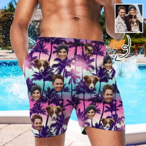 Custom Family Face Purple Beach Men's Casual Beach Shorts with Drawstring