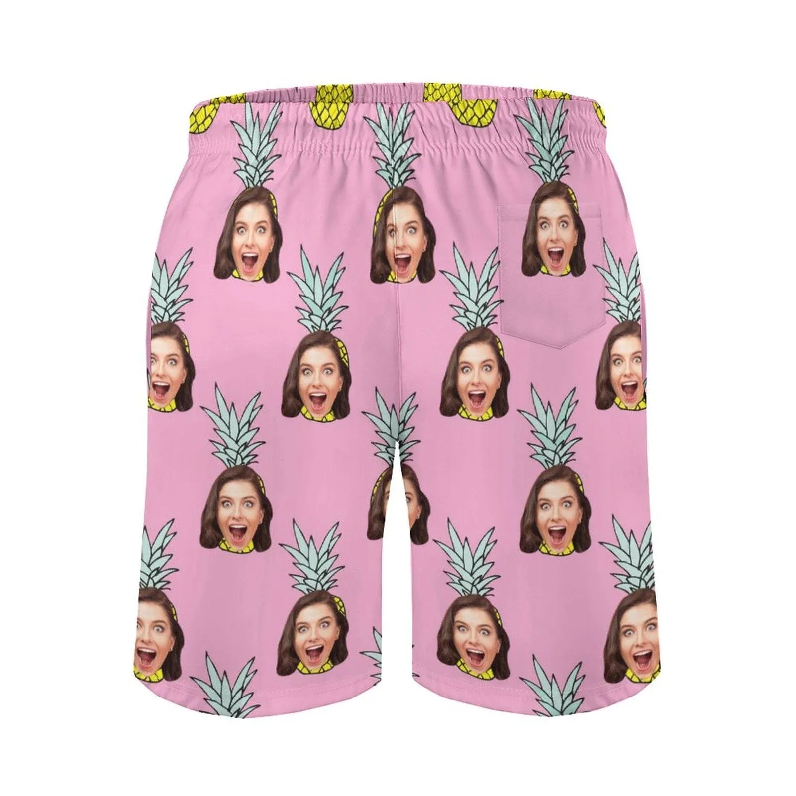 Custom Girlfriend Face Pineapple Pink Men's Casual Beach Shorts with Drawstring