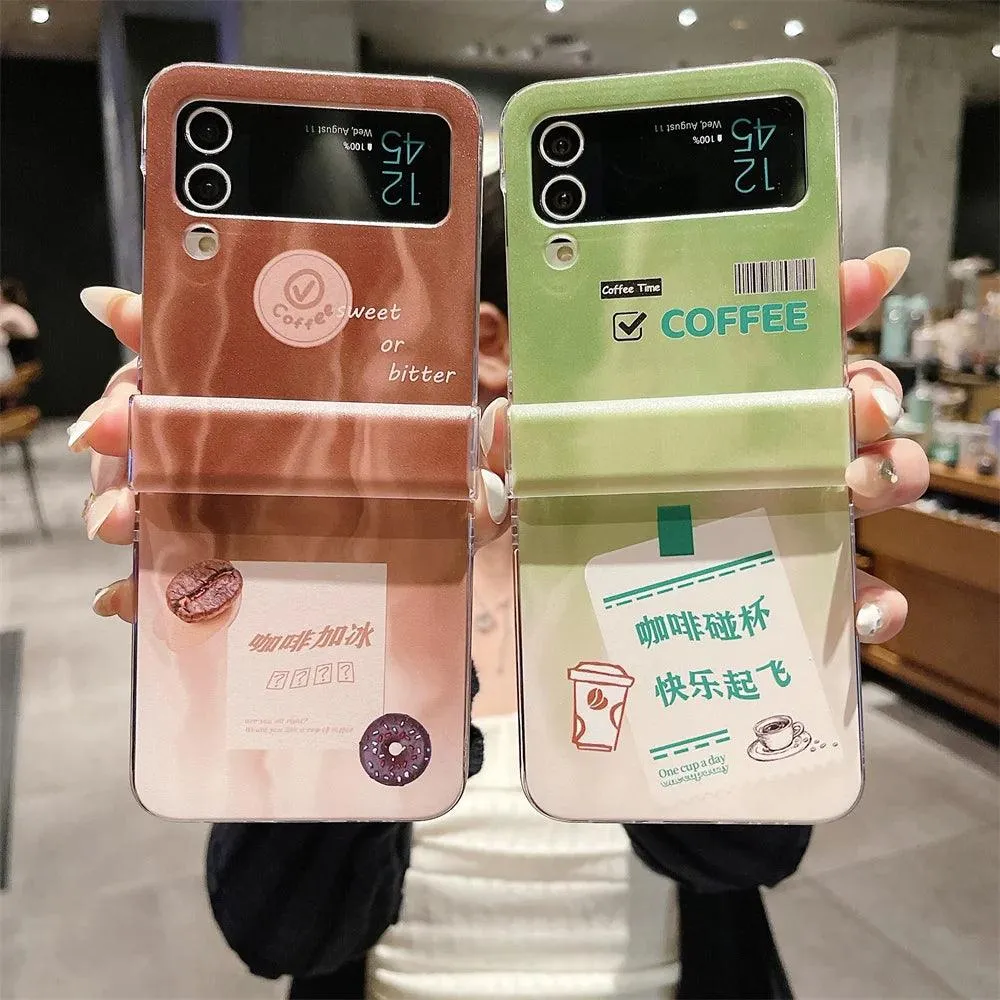 Cute Coffee Rendering Pattern Phone Case for Galaxy Z Flip 3, Z Flip 4, Z Flip 5 - ZFlip 3, 4, 5