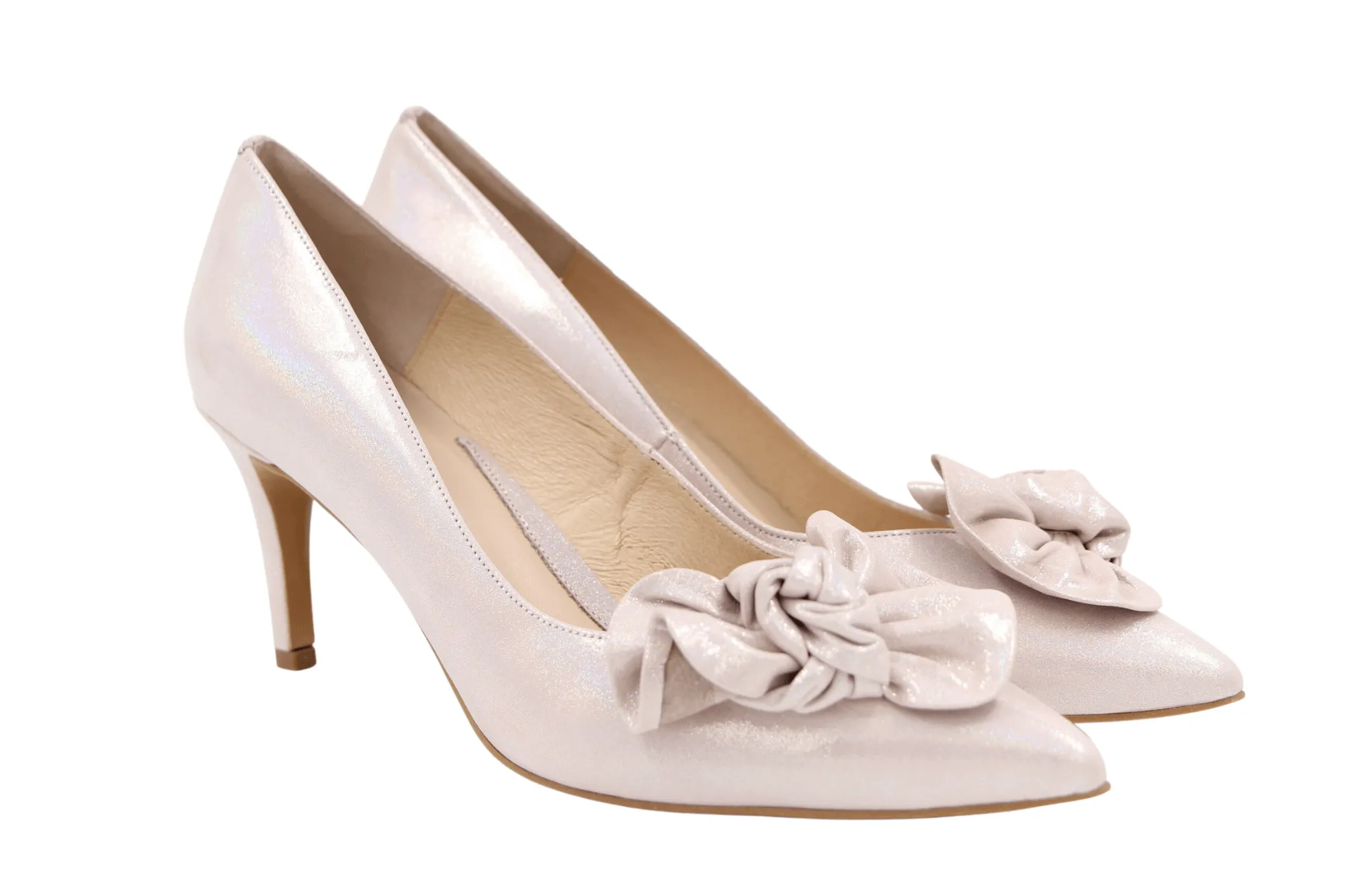 EMIS Silver Pink  Shimmer Shoe with Side Bow