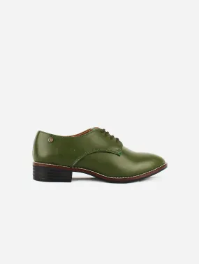 Esther Vegan Derby Shoes in Green - Sustainable Desserto Cactus Leather