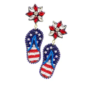 Felt Back American USA Flag Flip Flop Dangle Earrings