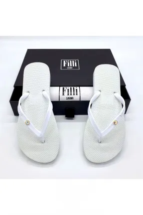 Filli London Aurora Crystal Luxury Flip Flops - White