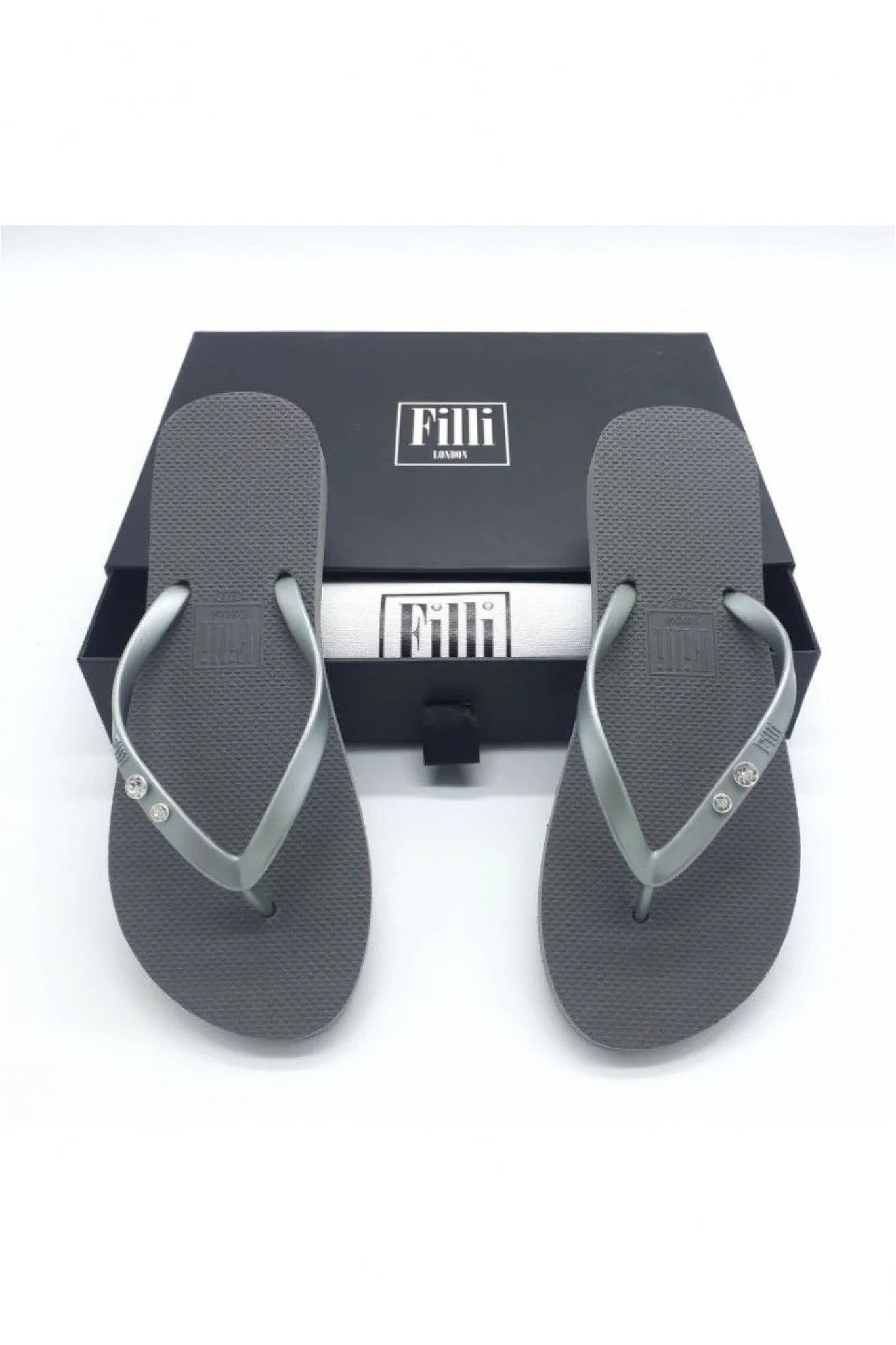 Filli London Crystal Diamond - Silver Luxury Flip Flops