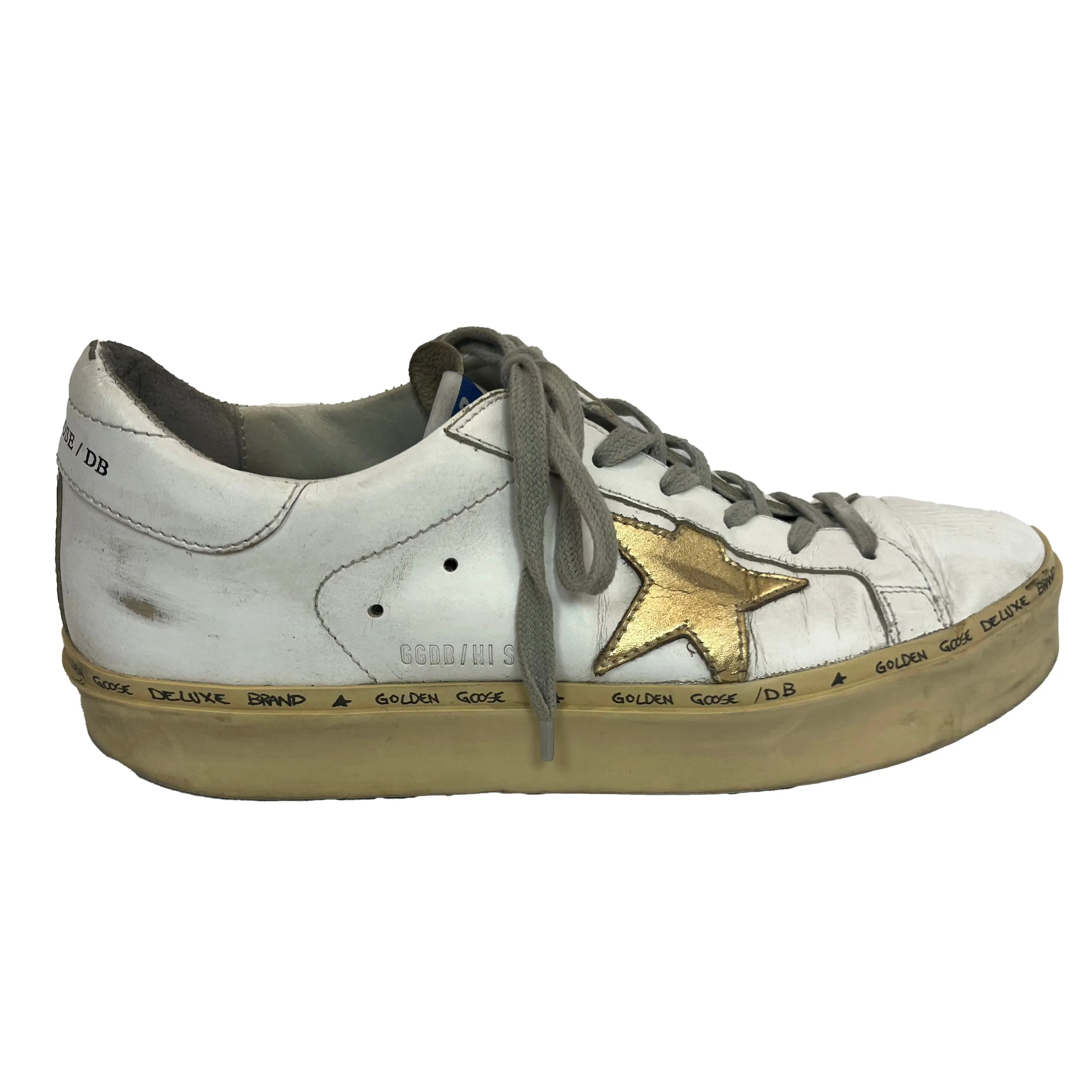 Golden Goose Deluxe Brand White & Gold Hi Star Sneakers - Size 38