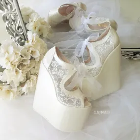 Ivory Lace 18-22 cm Super High Heel Wedding Shoes Wedges