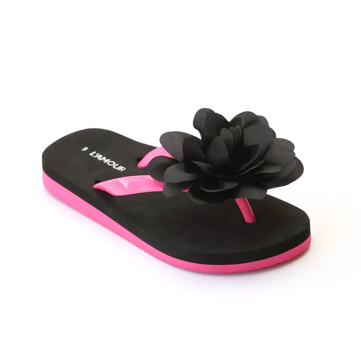 L'Amour Girls Organza Flower Flip Flops