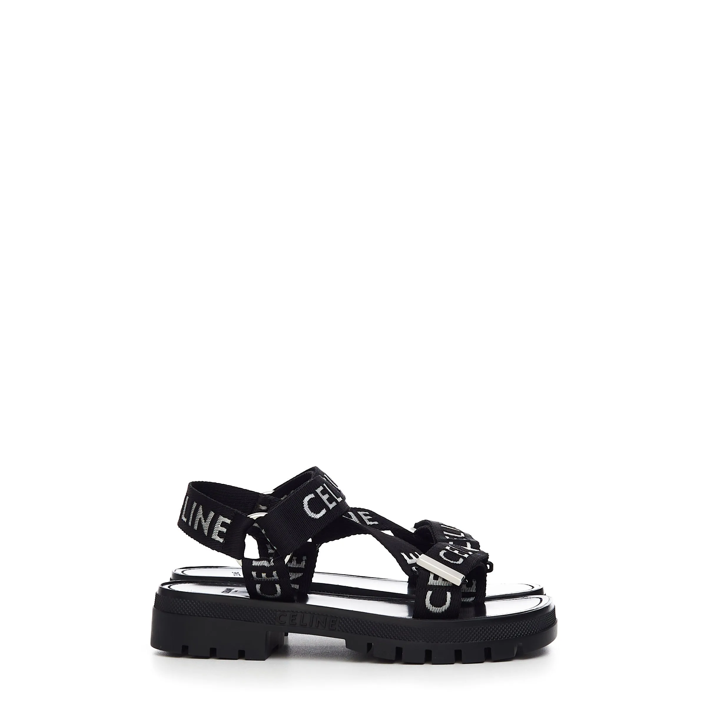 Leo Strappy Sandal in Black & White "Celine" Jacquard Nylon