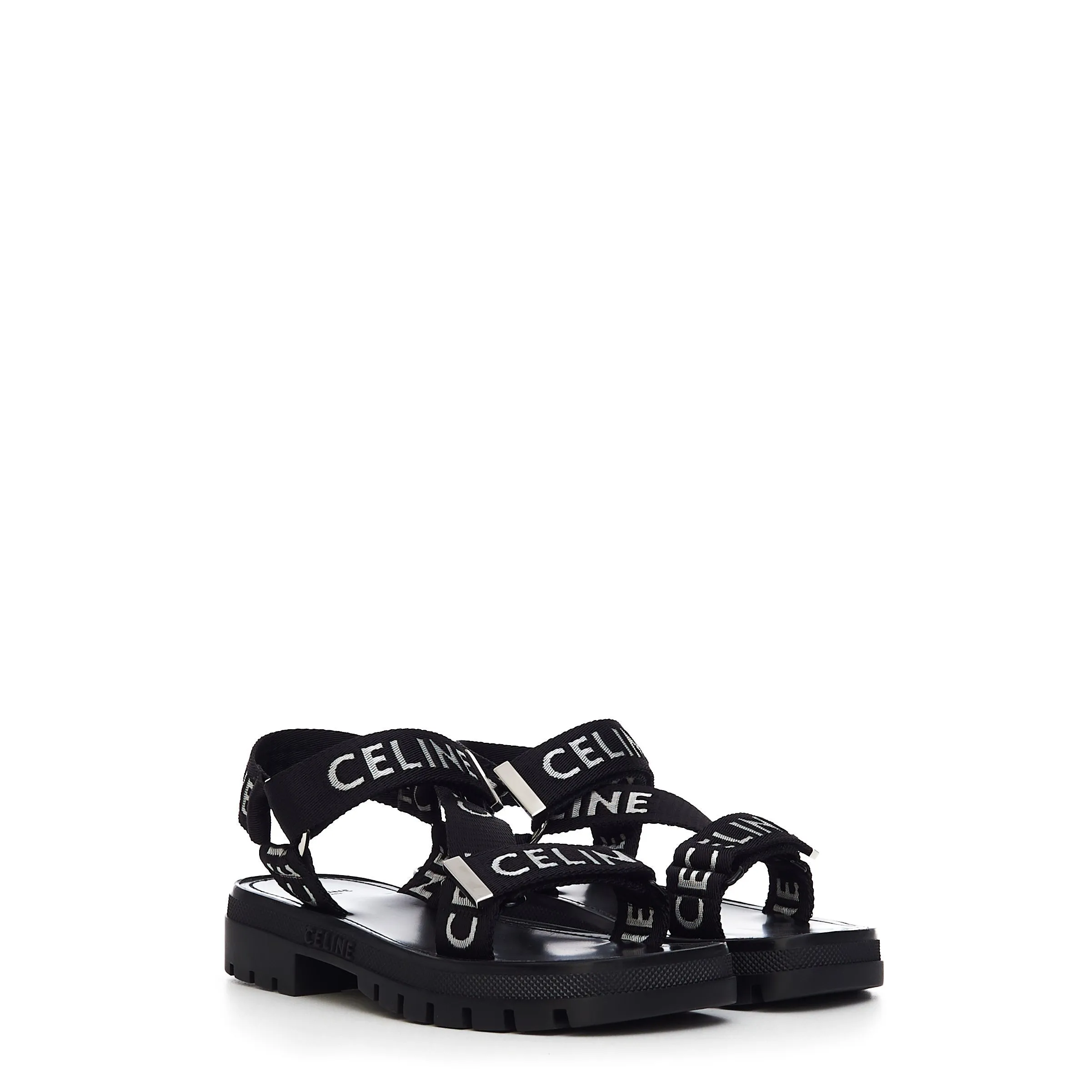 Leo Strappy Sandal in Black & White "Celine" Jacquard Nylon