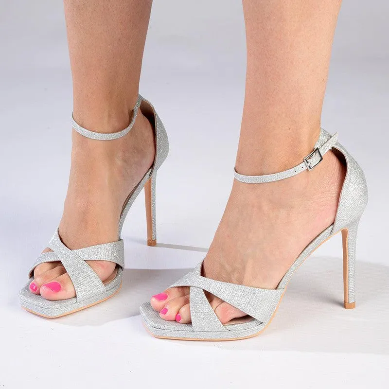 Madison Azaria Cross Over Platform Sandal - Silver