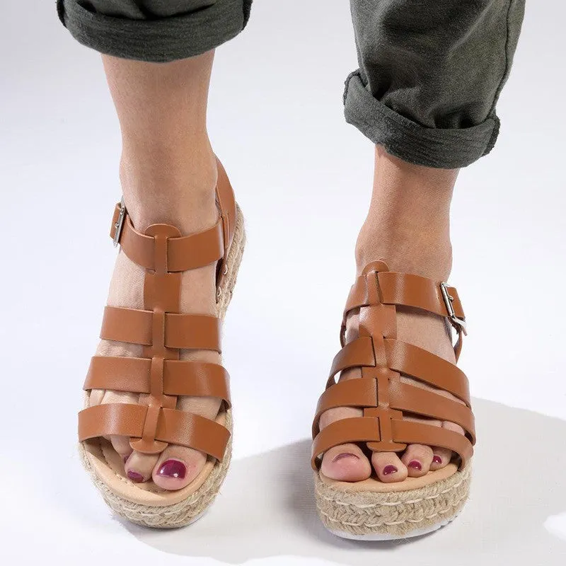 Madison Casablanca Strappy Espadrille Wedge Sandal - Tan