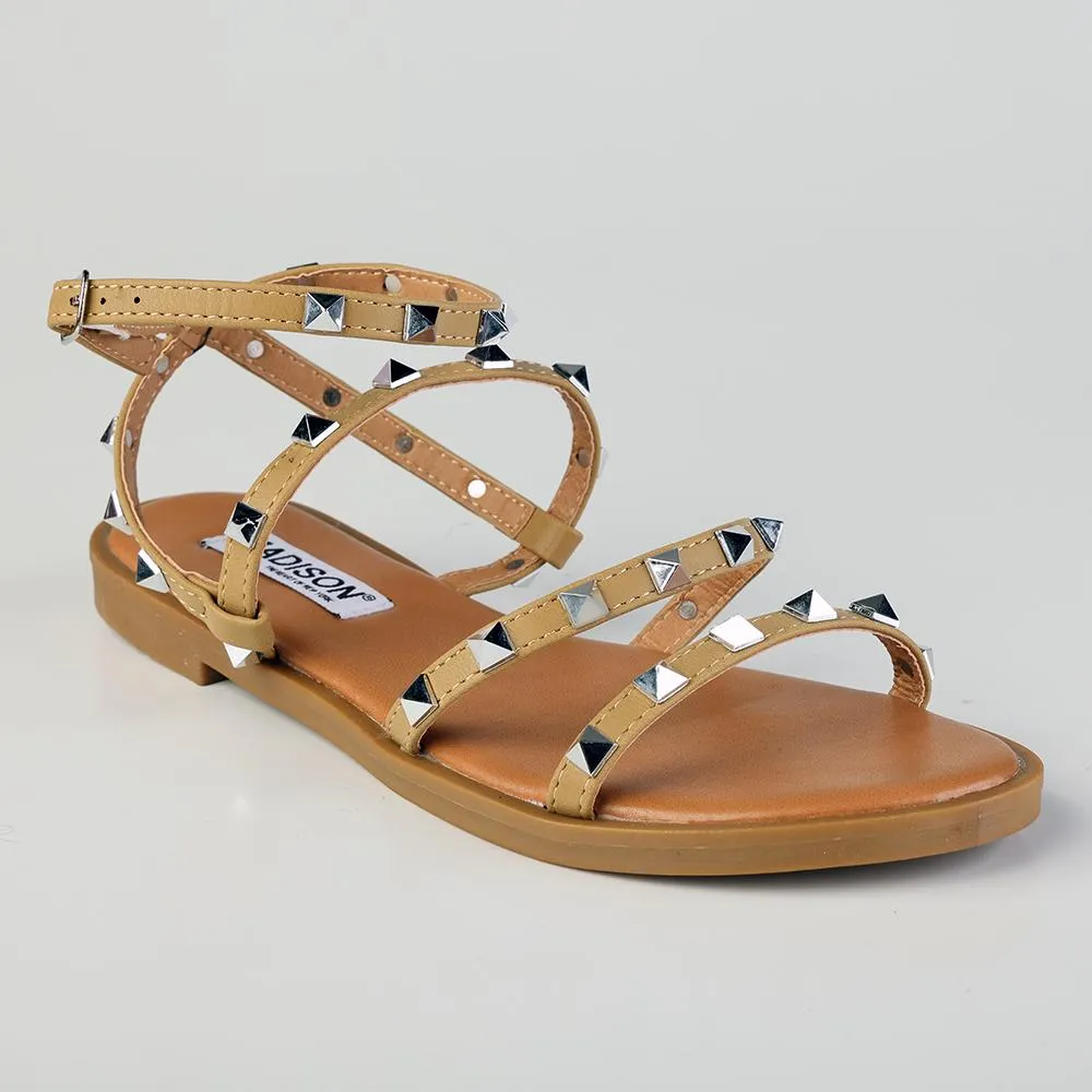 Madison Mariska Pyramid Studded Strappy Sandal - Camel