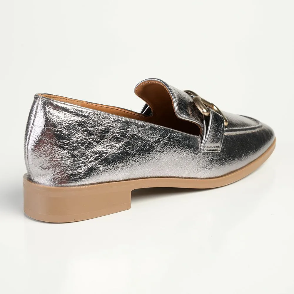 Madison Polly Loafer With Gold Metal Trim Detail - Pewter