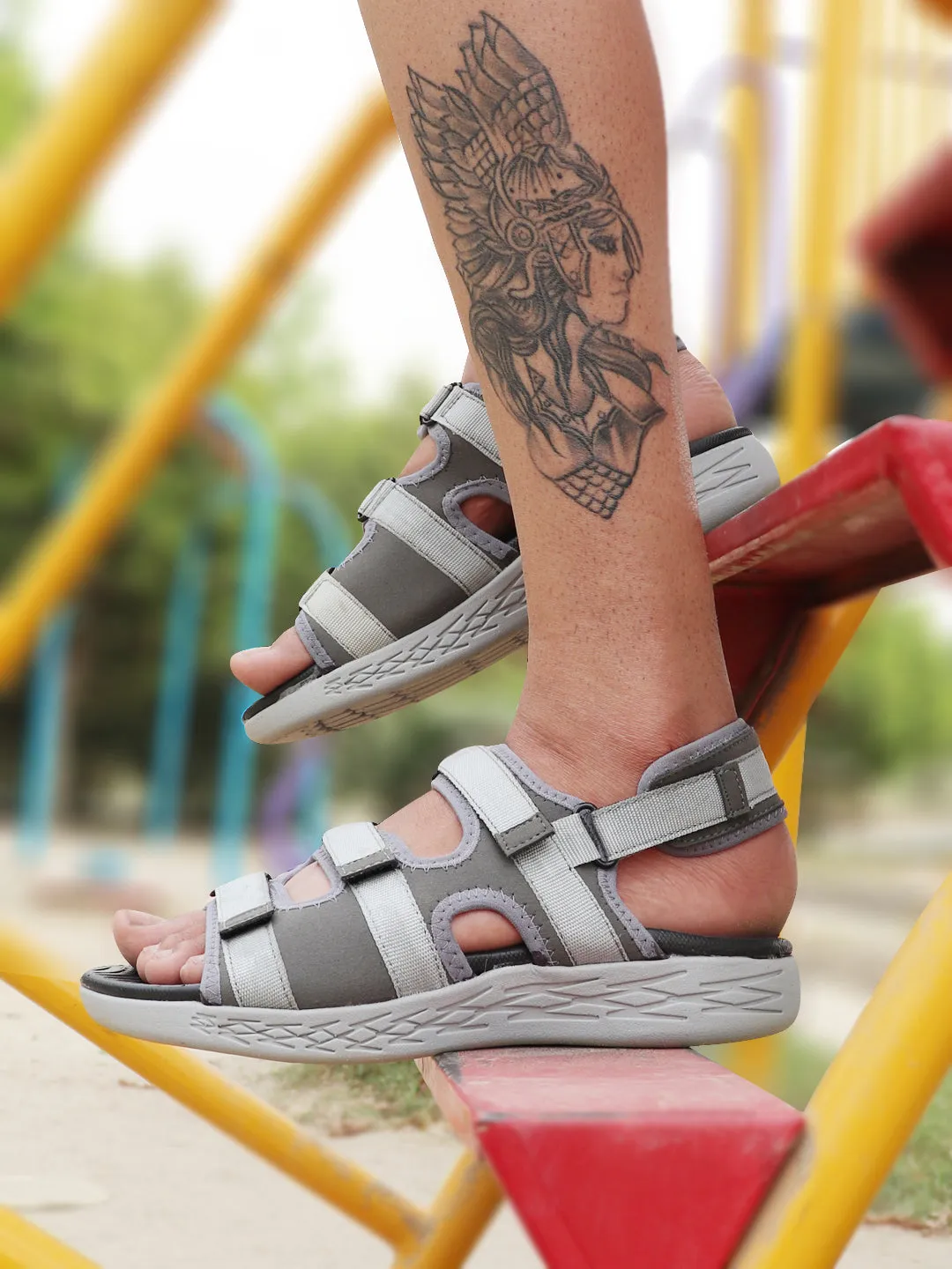 Men Grey Multi Strap Phylon Sole Sandals & Floaters