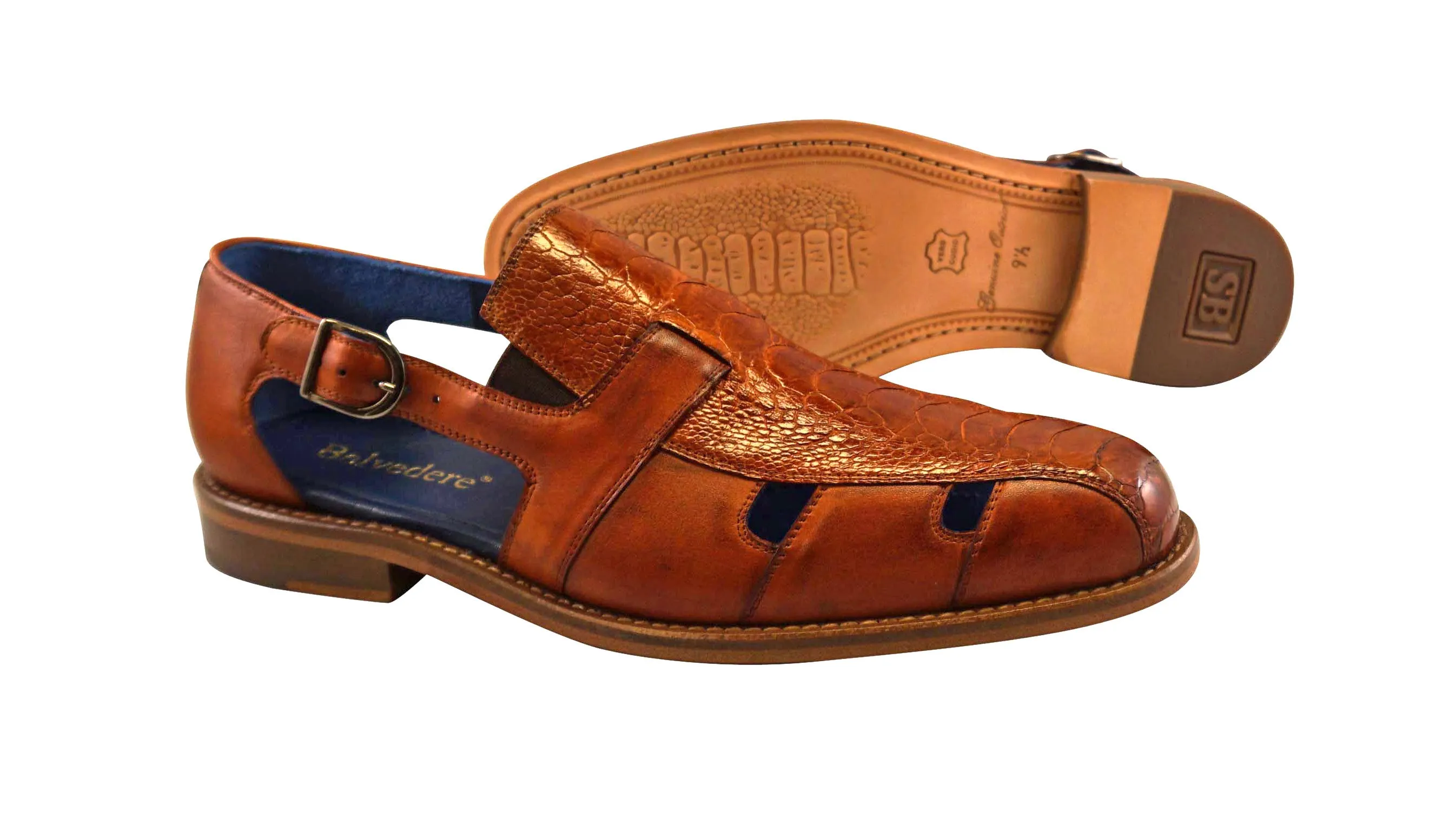 Men's Belvedere Ostrich and Italian Calf Sandal, Style: S01 "Connor"