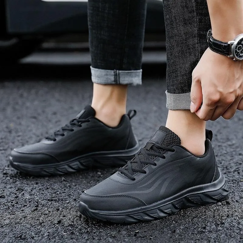 Men's Lightweight Leather Sneakers: HZ153 Casual Sport Running Shoes