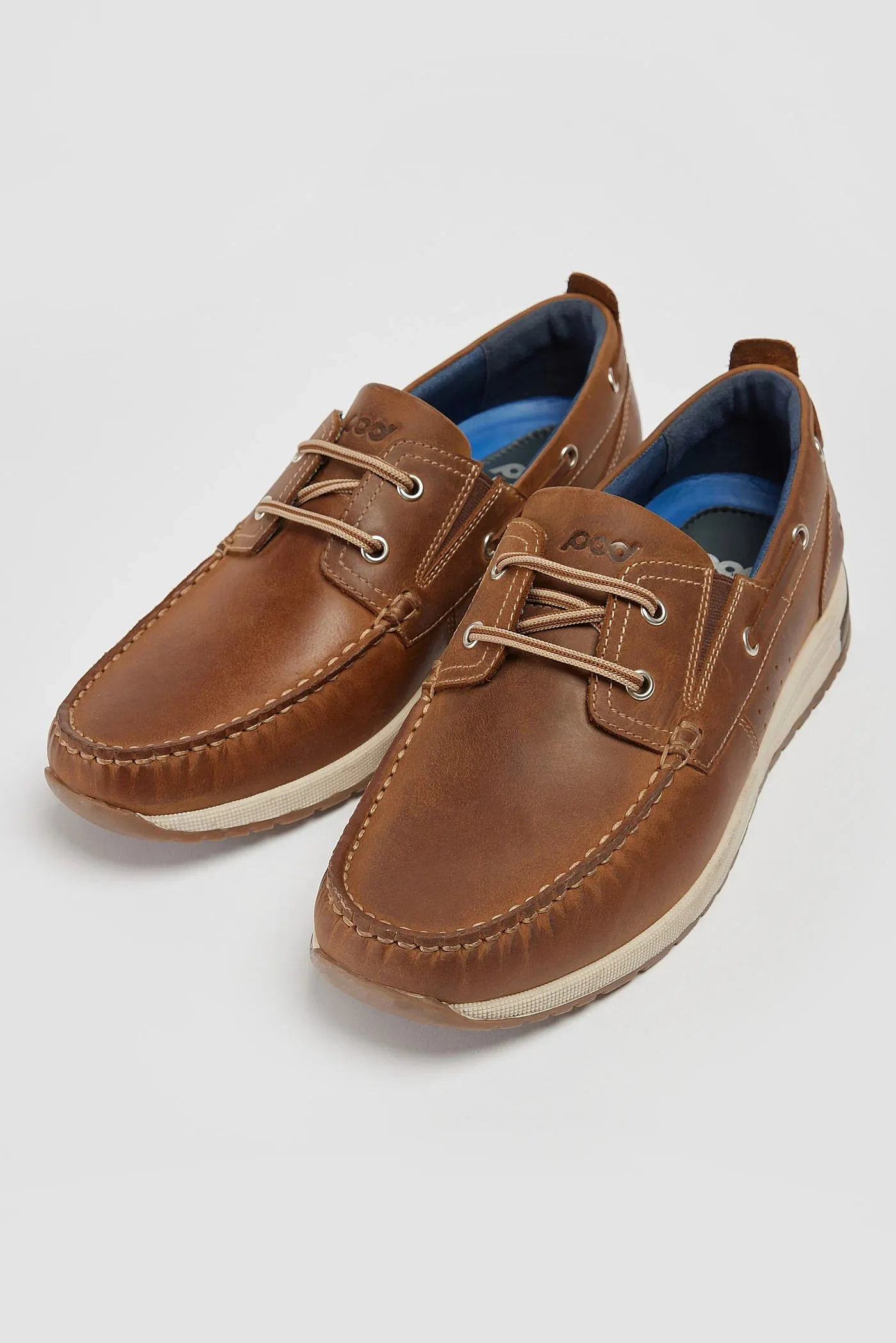 Mens Pod Brown Casual Boat Shoe Laced Riley Waxy Leather