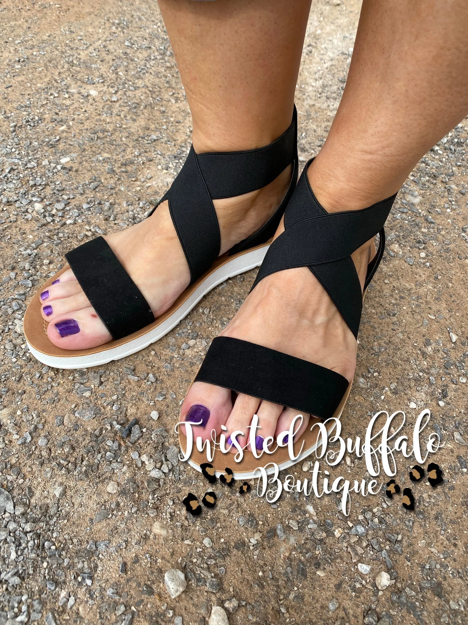 {MISTI} Black Very G/Gypsy Jazz Slip On Stretchy Sandal