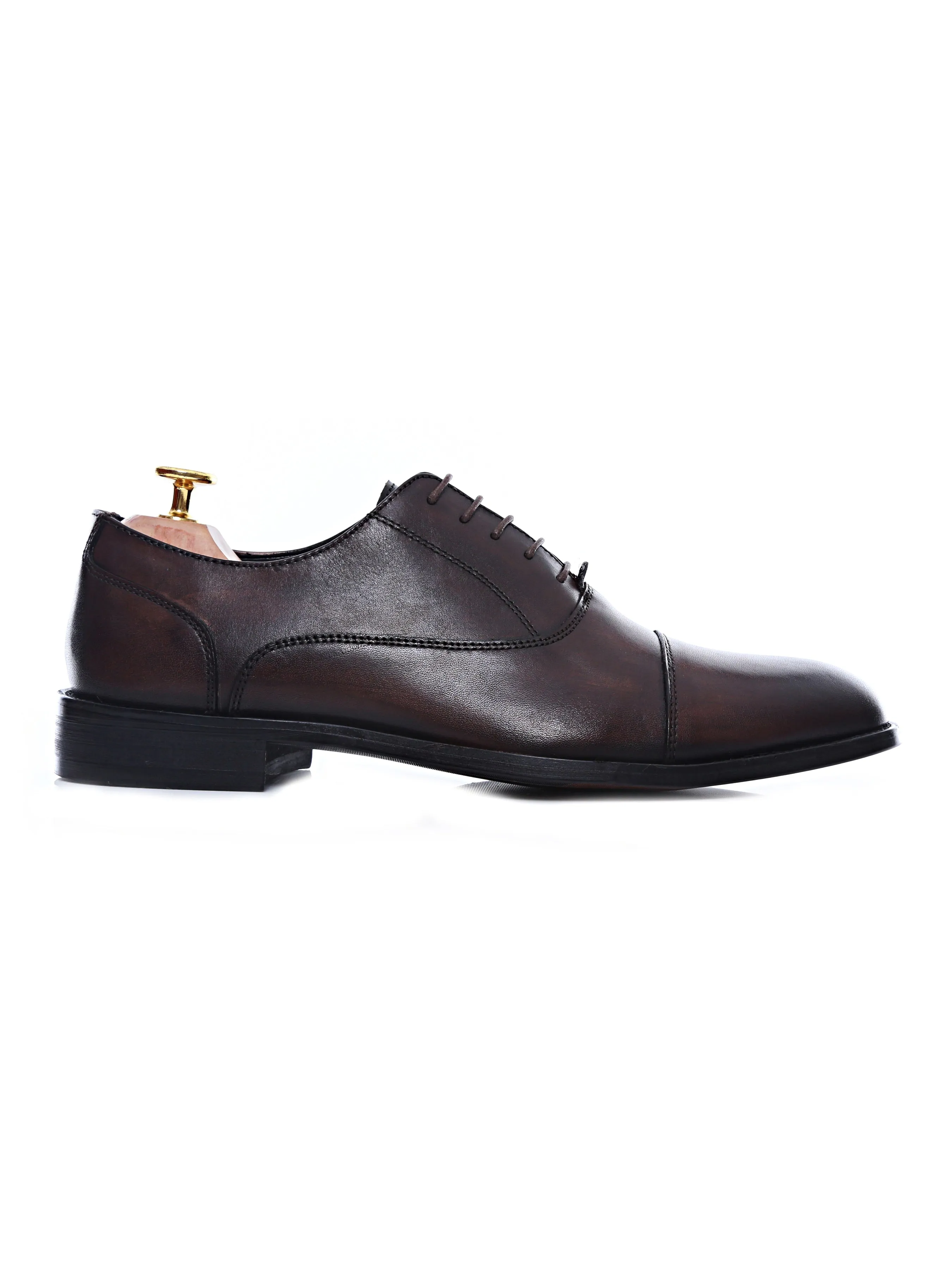 Oxford Cap Toe - Dark Brown Lace Up (Hand Painted Patina)